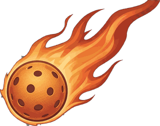 A pickleball trailing flames
